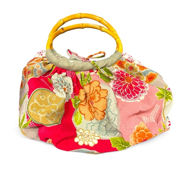 J. Jill Handbags - J. Jill Retro Floral Boho Handbag with bamboo handles
